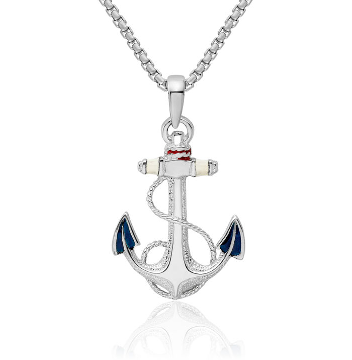 925 Sterling Silver Anchor Mariner Rope Necklace Nautical Charm Pendant