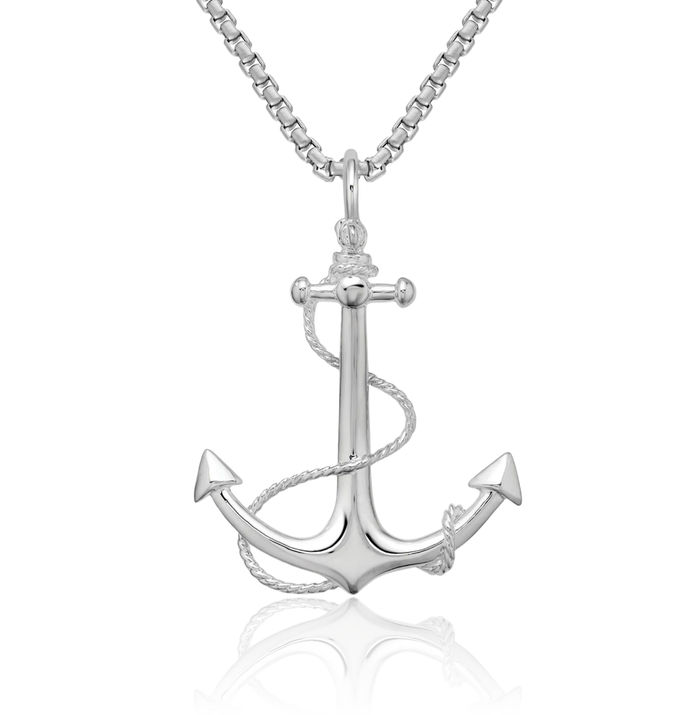 925 Sterling Silver Anchor Mariner Rope Necklace Nautical Charm Pendant