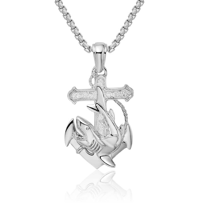 925 Sterling Silver Anchor Mariner Shark Necklace Nautical Charm Pendant