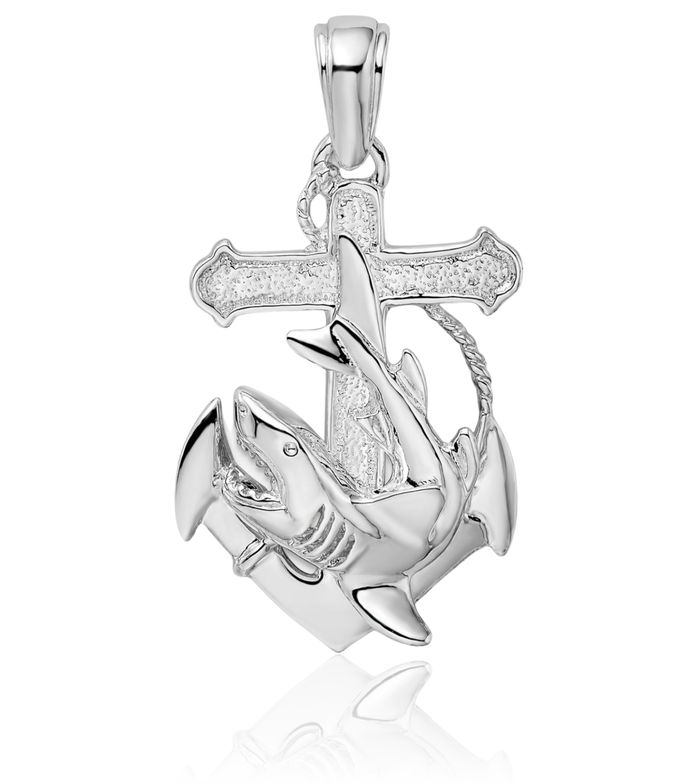 925 Sterling Silver Anchor Mariner Shark Necklace Nautical Charm Pendant