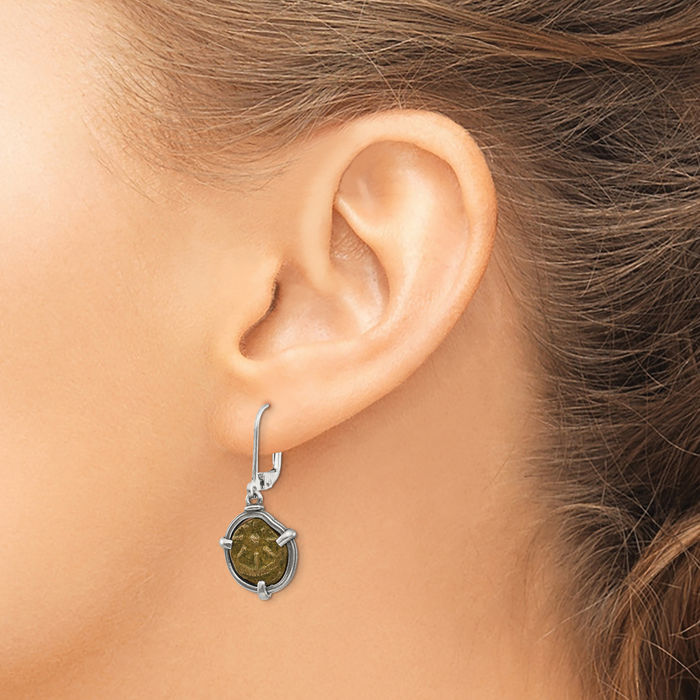 925 Sterling Silver Bronze Vintage Widows Mite Coin Drop Dangle Earrings