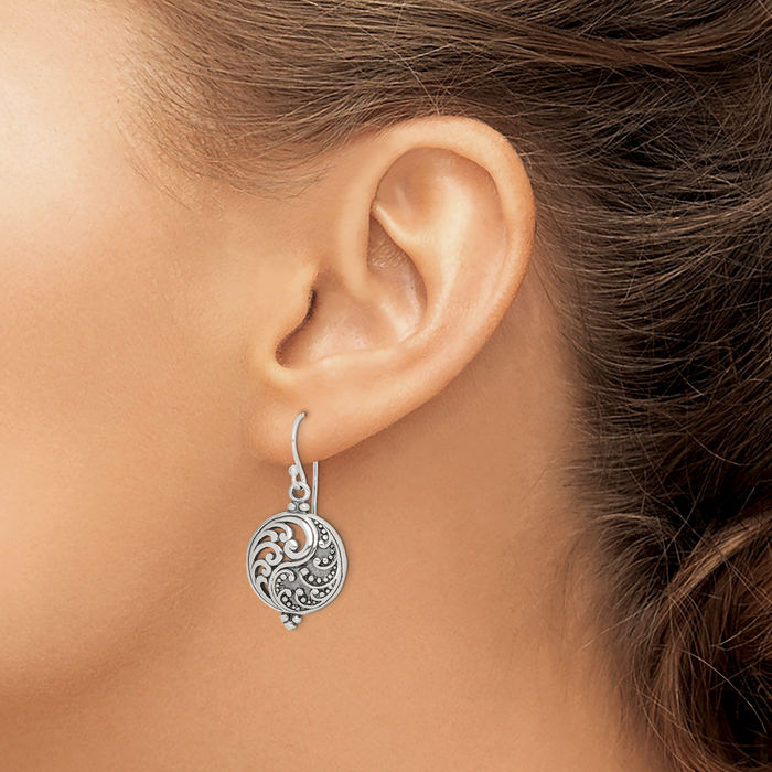 925 Sterling Silver Vintage Antique Filigree Yin Yang Drop Dangle Earrings