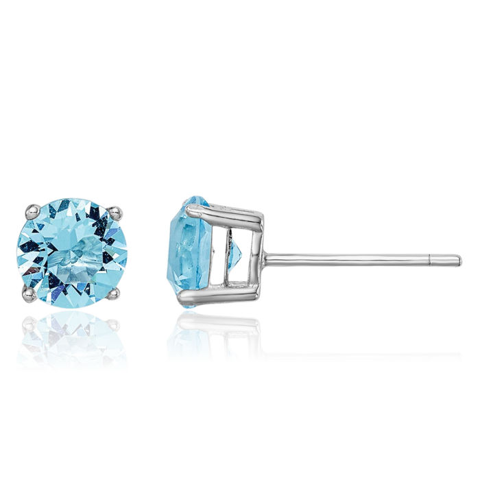 925 Sterling Silver Aqua Blue Rhinestone Crystals Stud Earrings March Birthstone Jewelry