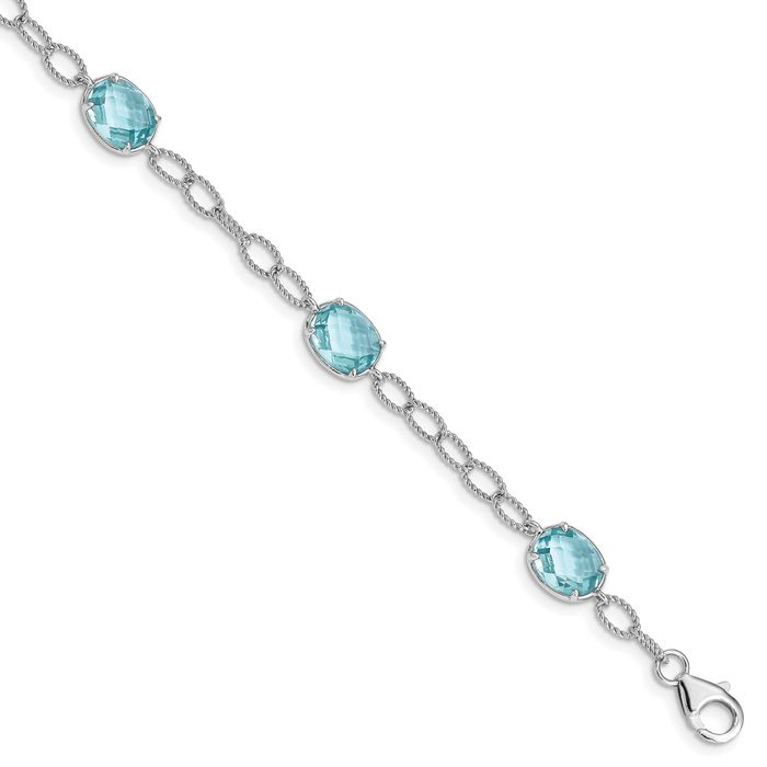 925 Sterling Silver Aqua Blue Cubic Zirconia CZ Link Chain Bracelet