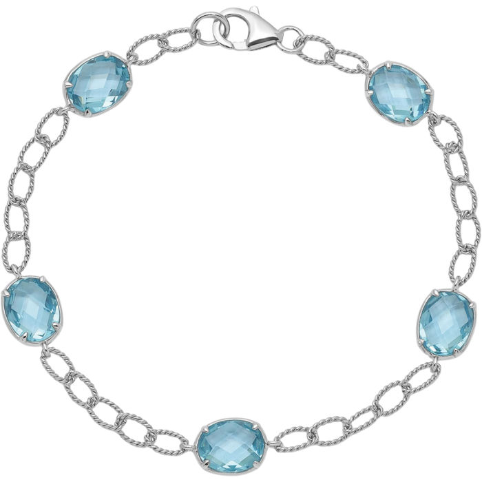 925 Sterling Silver Aqua Blue Cubic Zirconia CZ Link Chain Bracelet