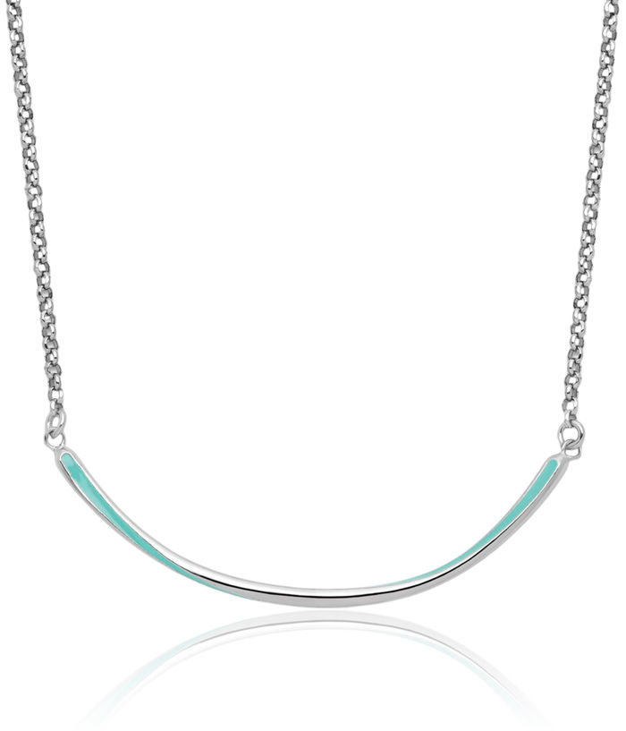 925 Sterling Silver Aqua Chain Bar Necklace