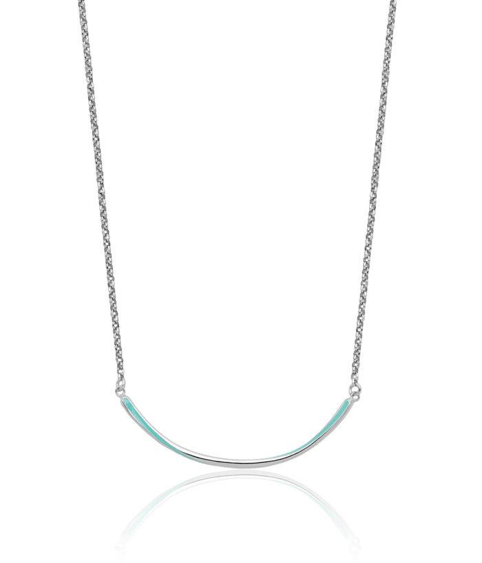 925 Sterling Silver Aqua Chain Bar Necklace