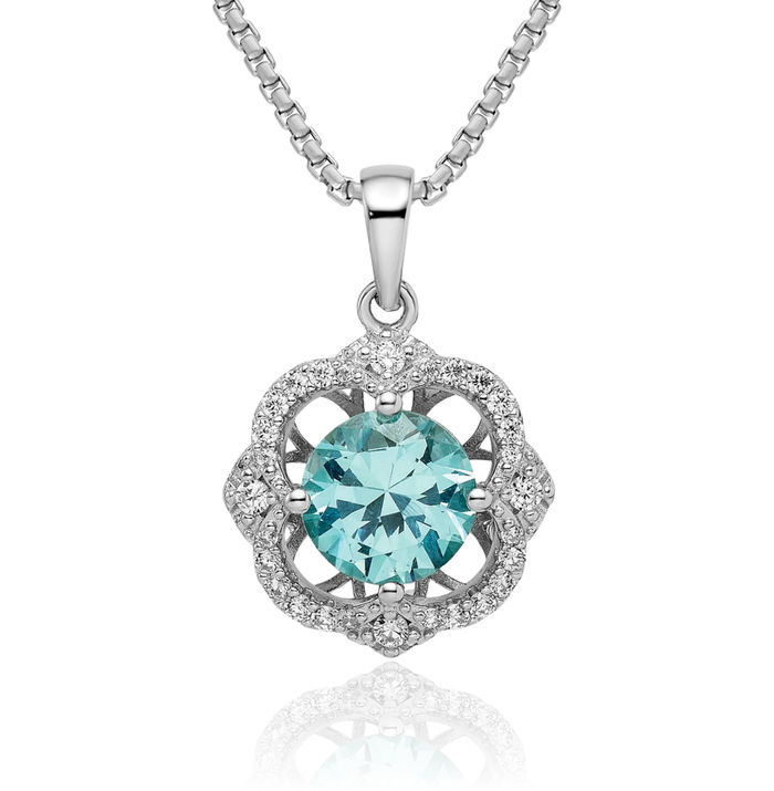 925 Sterling Silver Aqua White Cubic Zirconia CZ Necklace Chain Pendant Charm