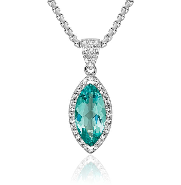 925 Sterling Silver Aqua White Cubic Zirconia CZ Necklace Chain Pendant Charm