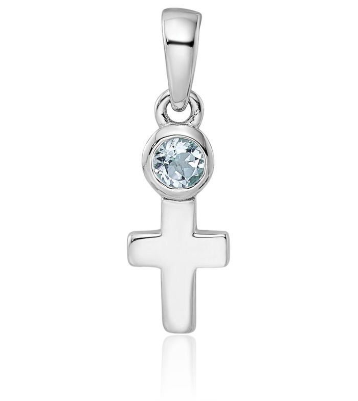 925 Sterling Silver Blue Aquamarine Latin Mexican Holy Cross Necklace Gemstone Pendant Charm March Birthstone Jewelry