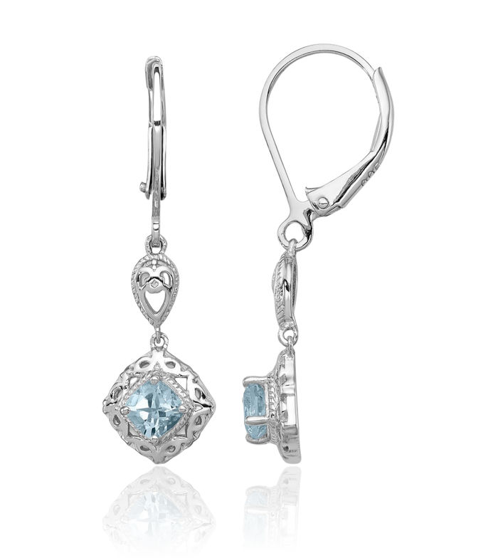 925 Sterling Silver Blue Aquamarine Drop Dangle Earrings March Birthstone Jewelry