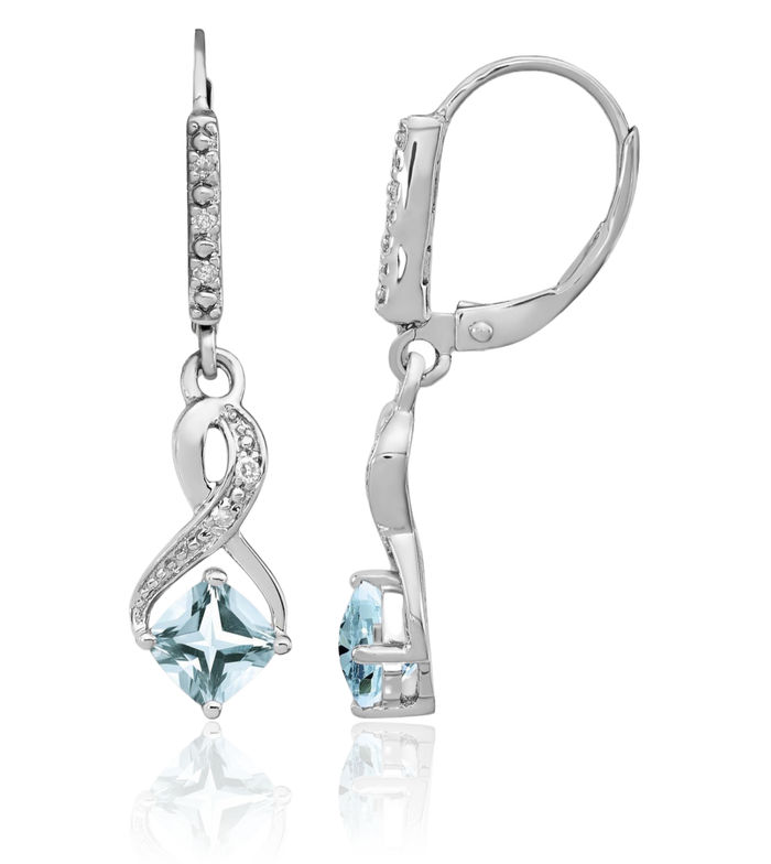 925 Sterling Silver Blue Aquamarine Diamond Drop Dangle Earrings March Birthstone Jewelry