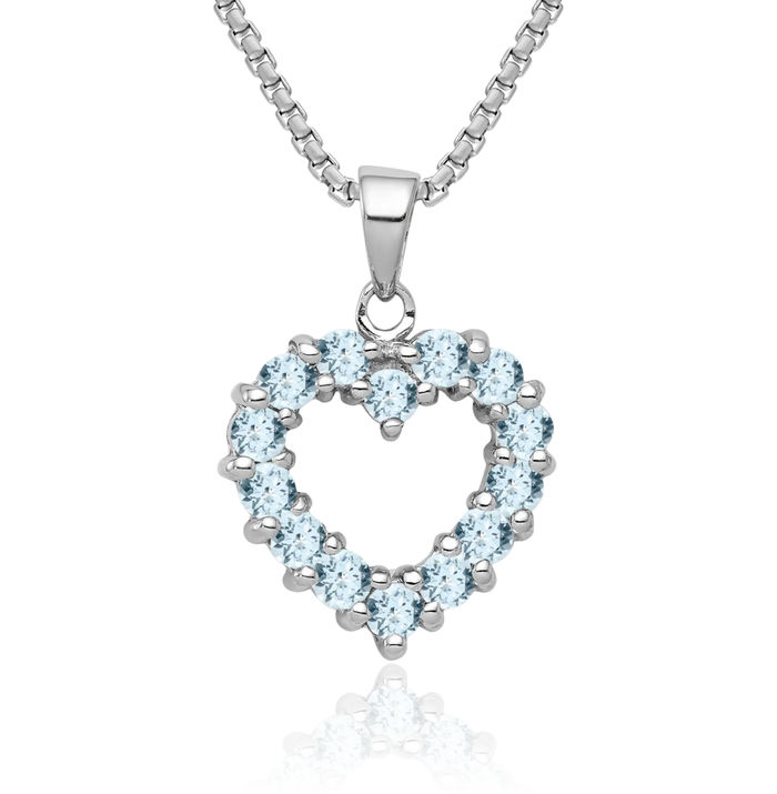 925 Sterling Silver Blue Aquamarine Heart Necklace Gemstone Pendant Charm