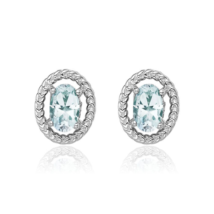 925 Sterling Silver Blue Aquamarine Oval Stud Earrings March Birthstone Jewelry