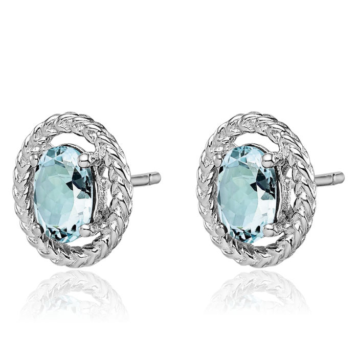 925 Sterling Silver Blue Aquamarine Oval Stud Earrings March Birthstone Jewelry