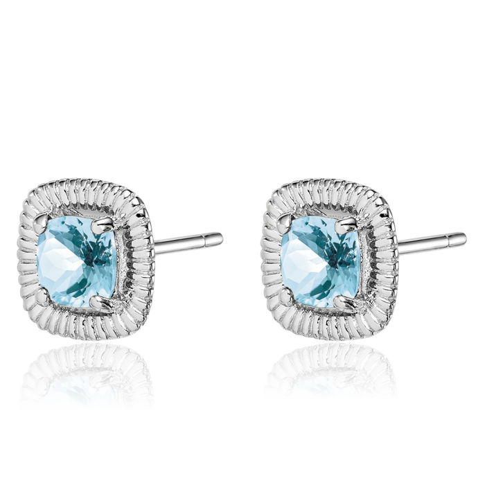 925 Sterling Silver Blue Aquamarine Square Stud Earrings March Birthstone Jewelry