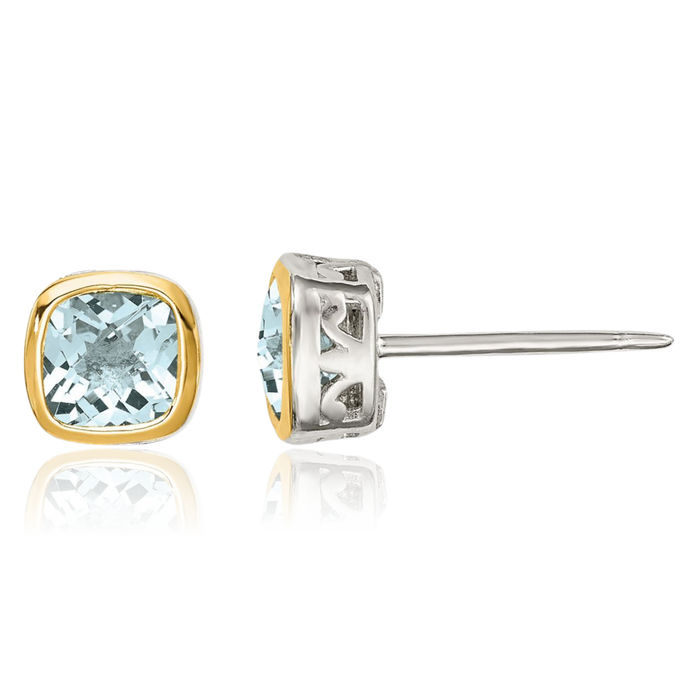 925 Sterling Silver Blue Aquamarine Square Studs Gemstone Earrings March Birthstone Jewelry