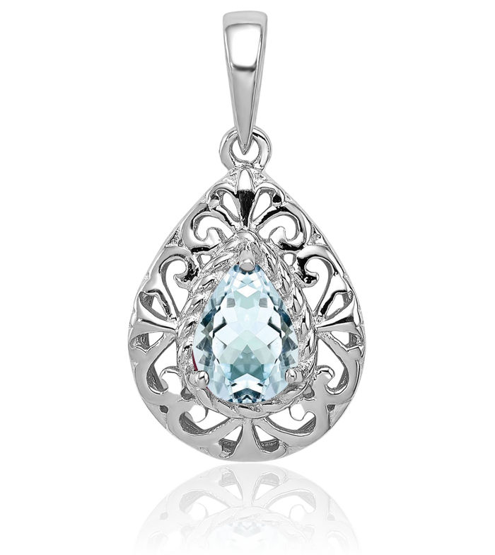 925 Sterling Silver Blue Aquamarine Teardrop Necklace Charm Gemstone Pendant