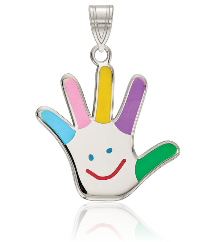 925 Sterling Silver Autism Awareness Puzzle Happy Face Handprint Necklace Chain Pendant Charm