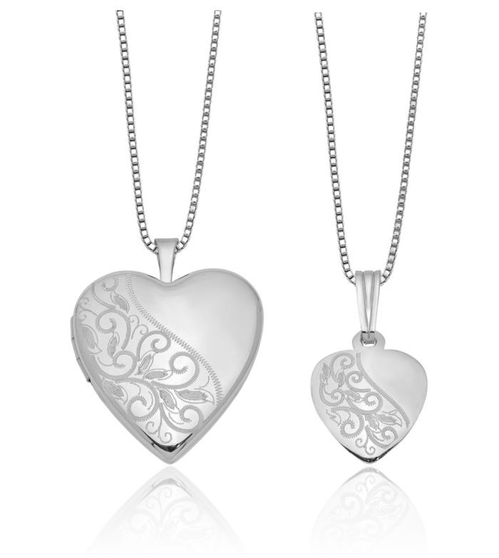 925 Sterling Silver Back Mother Daughter Personalized Photo Locket Pendant Necklace Picture Charm Set