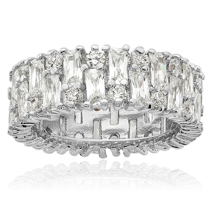 925 Sterling Silver Baguette Cut Cubic Zirconia CZ Anniversary Ring Eternity Wedding Band Bridal Jewelry