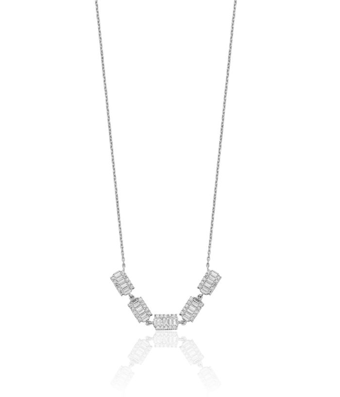 925 Sterling Silver Baguette Cubic Zirconia CZ Bars Necklace Chain