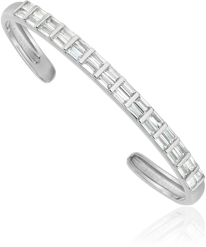 925 Sterling Silver Baguette Cubic Zirconia CZ Cuff Bracelet