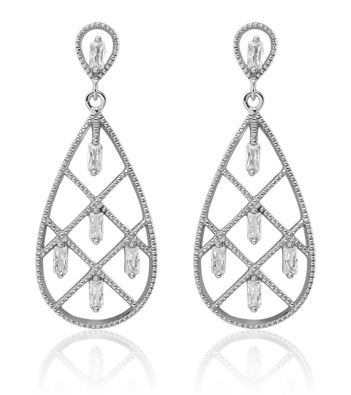 925 Sterling Silver Baguette Cubic Zirconia CZ Teardrop Drop Dangle Earrings