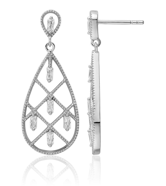 925 Sterling Silver Baguette Cubic Zirconia CZ Teardrop Drop Dangle Earrings