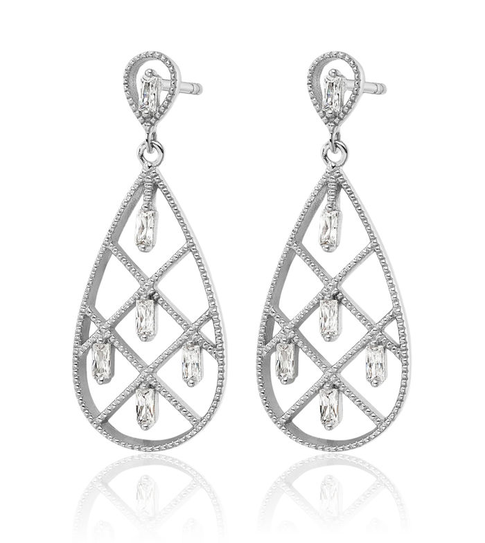 925 Sterling Silver Baguette Cubic Zirconia CZ Teardrop Drop Dangle Earrings