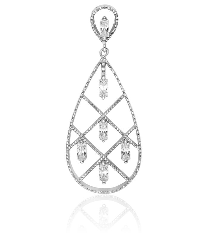 925 Sterling Silver Baguette Cubic Zirconia CZ Teardrop Necklace Pear Pendant Charm