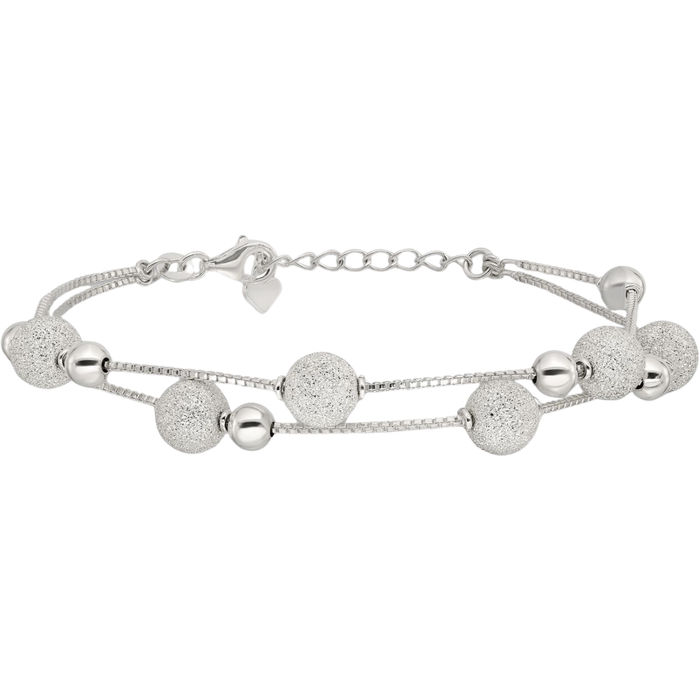 925 Sterling Silver Beaded Ball 2 Strand Chain Bracelet