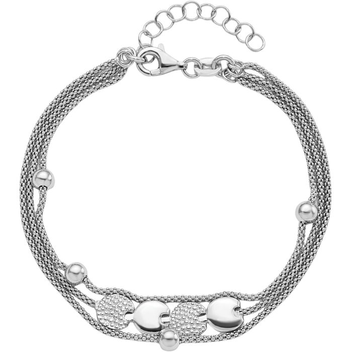 925 Sterling Silver Beaded Ball 3 Strand Chain Bracelet