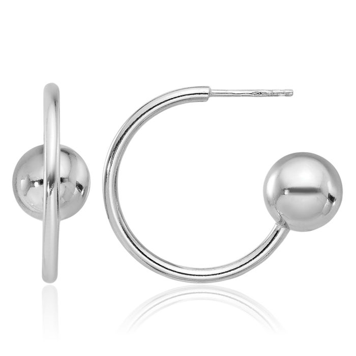 925 Sterling Silver Ball C Hoop Earrings