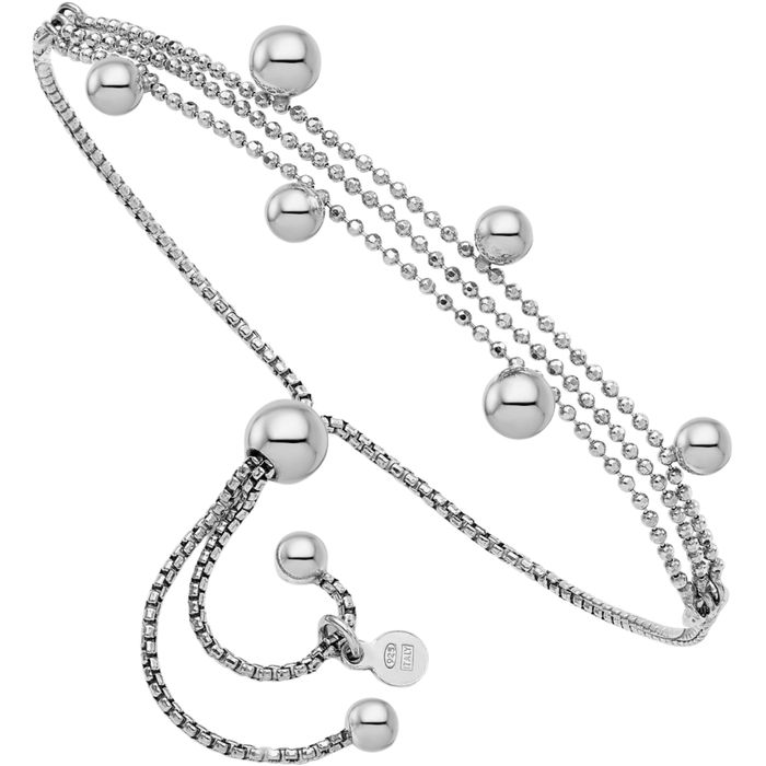 925 Sterling Silver Beaded Ball Multi Strand Bolo Wrap Bracelet