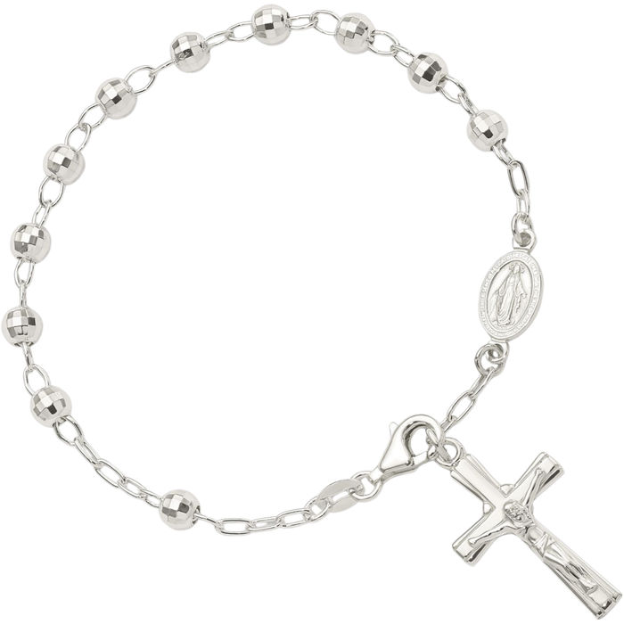 925 Sterling Silver Ball Rosary Bead Chain Charm Bracelet
