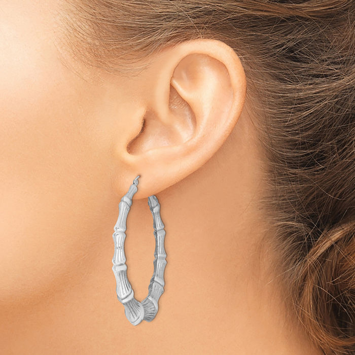 925 Sterling Silver Bamboo Round Large Hoop Earrings