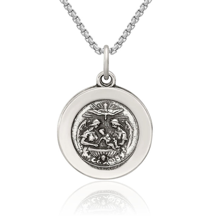 925 Sterling Silver Vintage Baptism Christening Initiation Medal Necklace Chain Pendant Charm