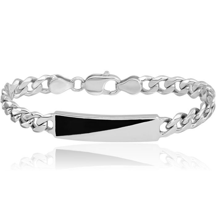 925 Sterling Silver Bar Mens Chain Bracelet