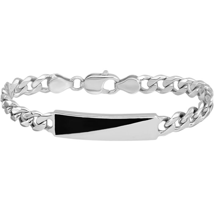 925 Sterling Silver Bar Mens Chain Bracelet