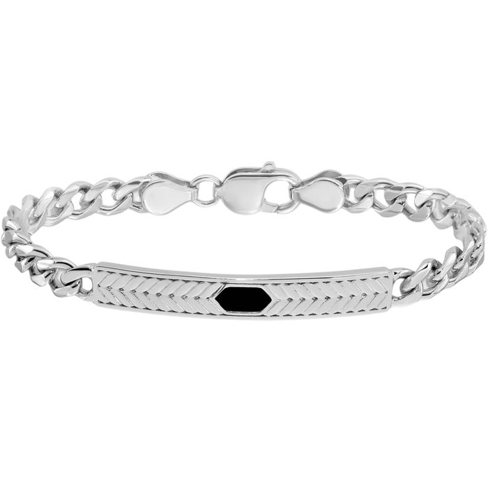 925 Sterling Silver Bar Mens Chain Bracelet