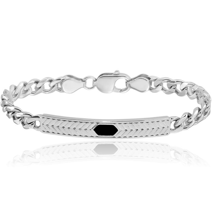 925 Sterling Silver Bar Mens Chain Bracelet