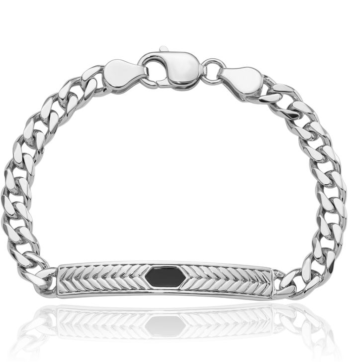 925 Sterling Silver Bar Mens Chain Bracelet