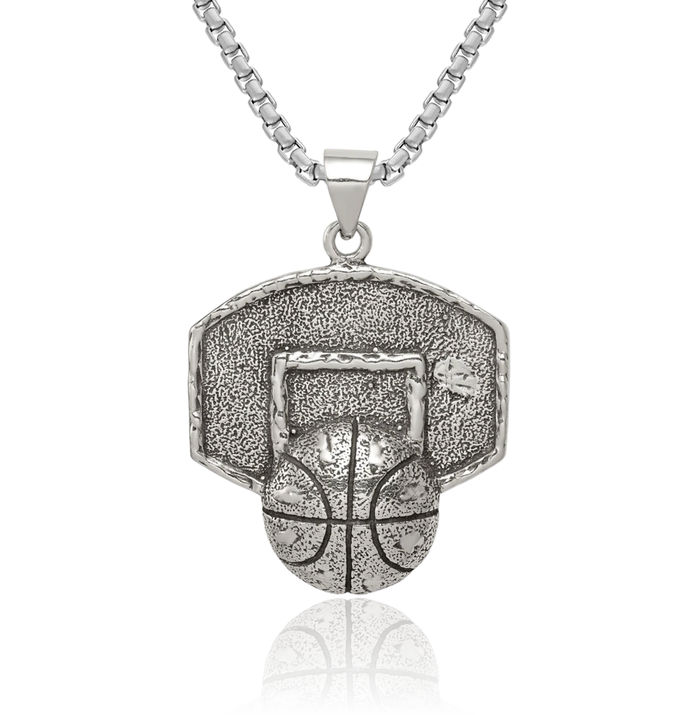 925 Sterling Silver Vintage Basketball Backboard Necklace Charm Sports Pendant