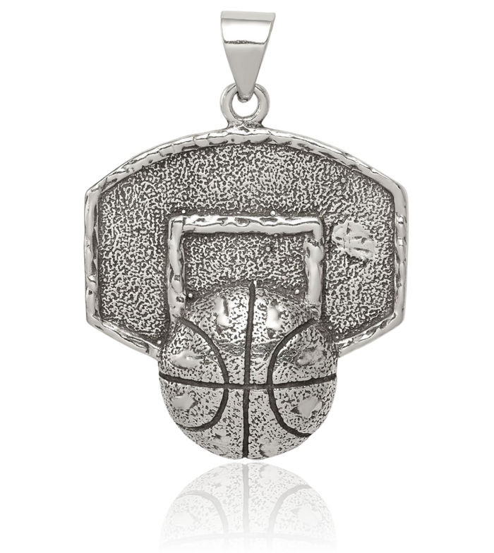 925 Sterling Silver Vintage Basketball Backboard Necklace Charm Sports Pendant