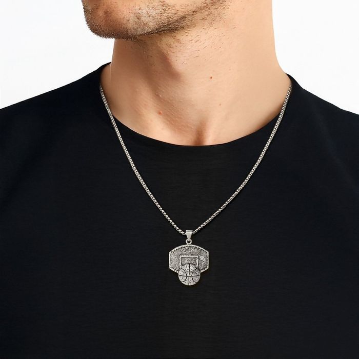 925 Sterling Silver Vintage Basketball Backboard Necklace Charm Sports Pendant