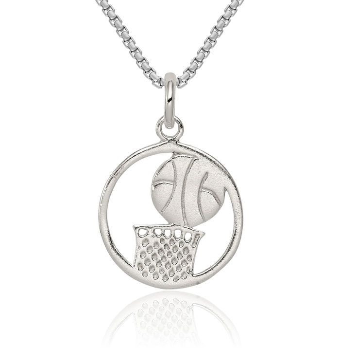 925 Sterling Silver Basketball Necklace Charm Sports Pendant