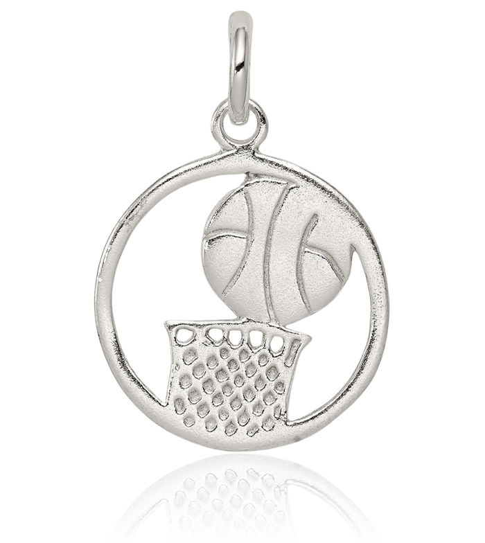 925 Sterling Silver Basketball Necklace Charm Sports Pendant