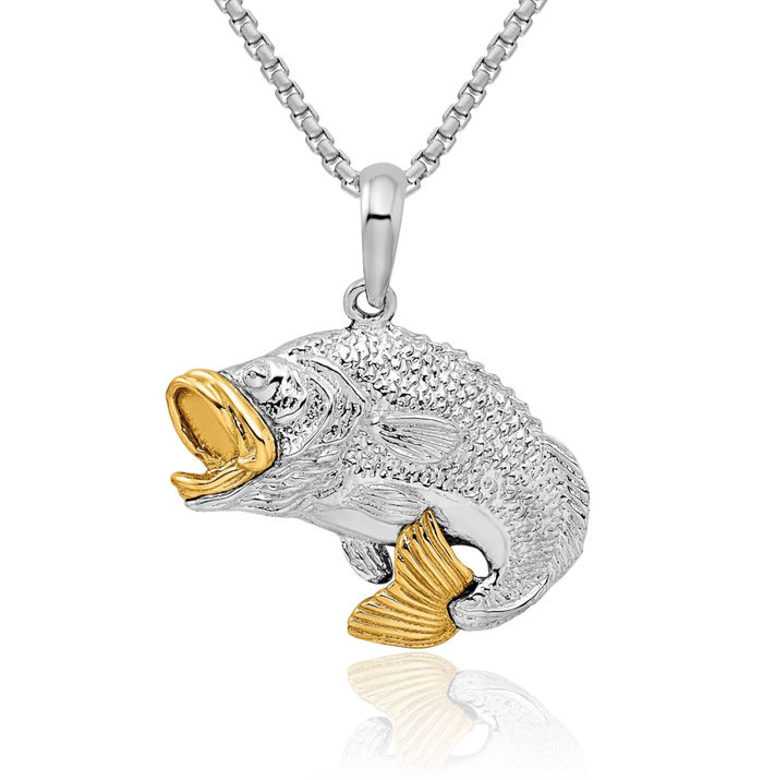 925 Sterling Silver Bass Fish Necklace Chain Pendant Charm