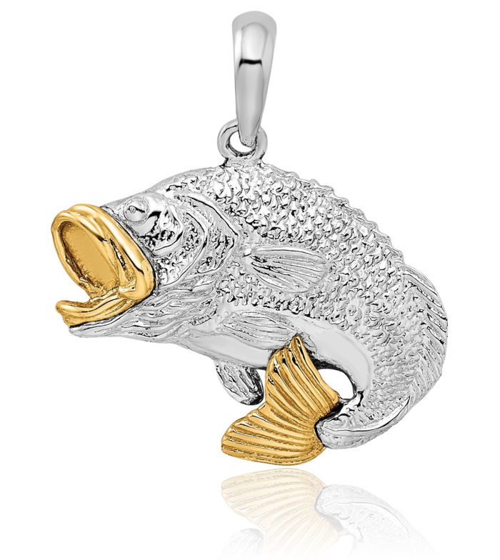 925 Sterling Silver Bass Fish Necklace Chain Pendant Charm